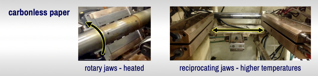 Applications for carbonless paper sealing jaw impressions