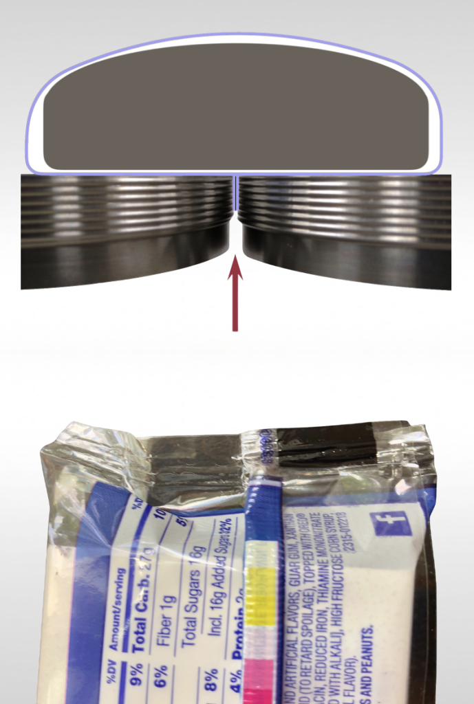 Narrow fin seal on package from a flow wrapper