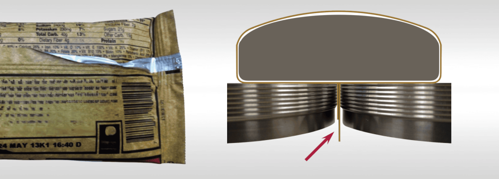 Problem with uneven fin seal on package from horizontal flow wrapper