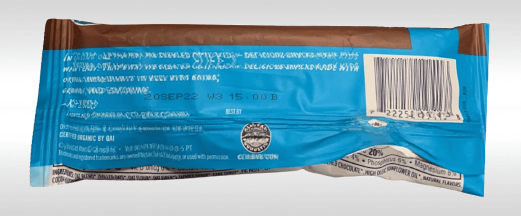 Fin seal slippage and temperature problems shown on package from flow wrapper